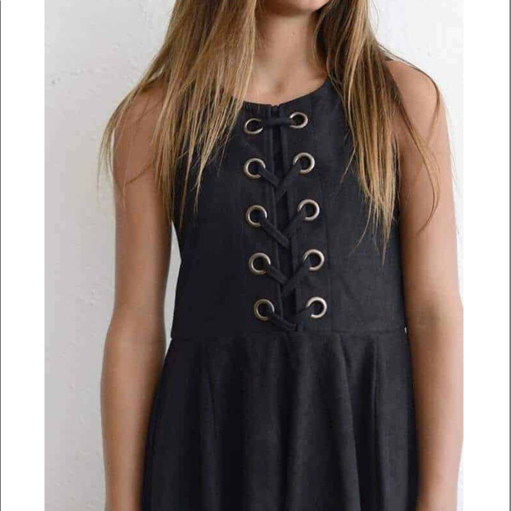 Elisa B Black Suede Lace Up (Front) Dress, Size 12